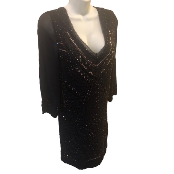 French Connection Beaded Shift Dress Sheer Back Navy Blue Size 8 Party E… - Picture 7 of 11